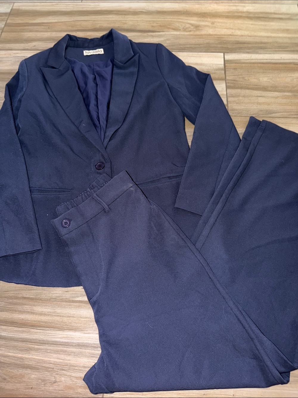 NWT Luvamia Navy Dressy Blazer Jacket High Waist Straight Lg 2 piece Suit Sz sma
